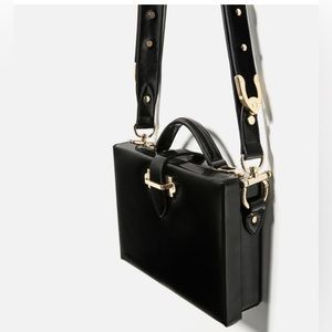 Zara Patent Vegan Leather Structured Black Crossbody Satchel Bag